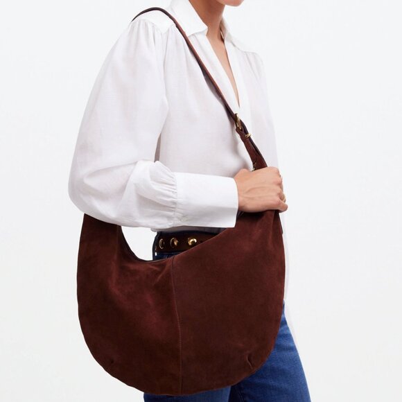 Madewell Handbags - Madewell Chocolate Suede Crescent Shoulder Bag